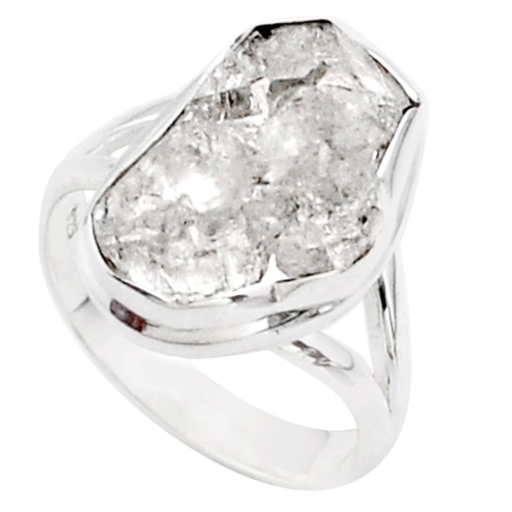 6.84cts solitaire natural white herkimer diamond fancy silver ring size 8 t72943