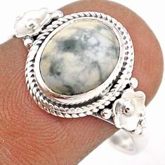 3.92cts solitaire natural white howlite 925 sterling silver ring size 8.5 t87517