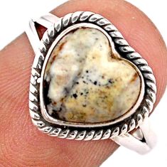 4.45cts solitaire natural white howlite heart sterling silver ring size 7 t87289