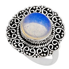 5.53cts solitaire natural white opalite 925 sterling silver ring size 7 n12624