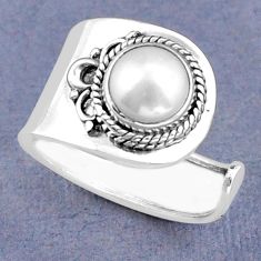 2.22cts solitaire natural white pearl 925 silver adjustable ring size 7 y26684