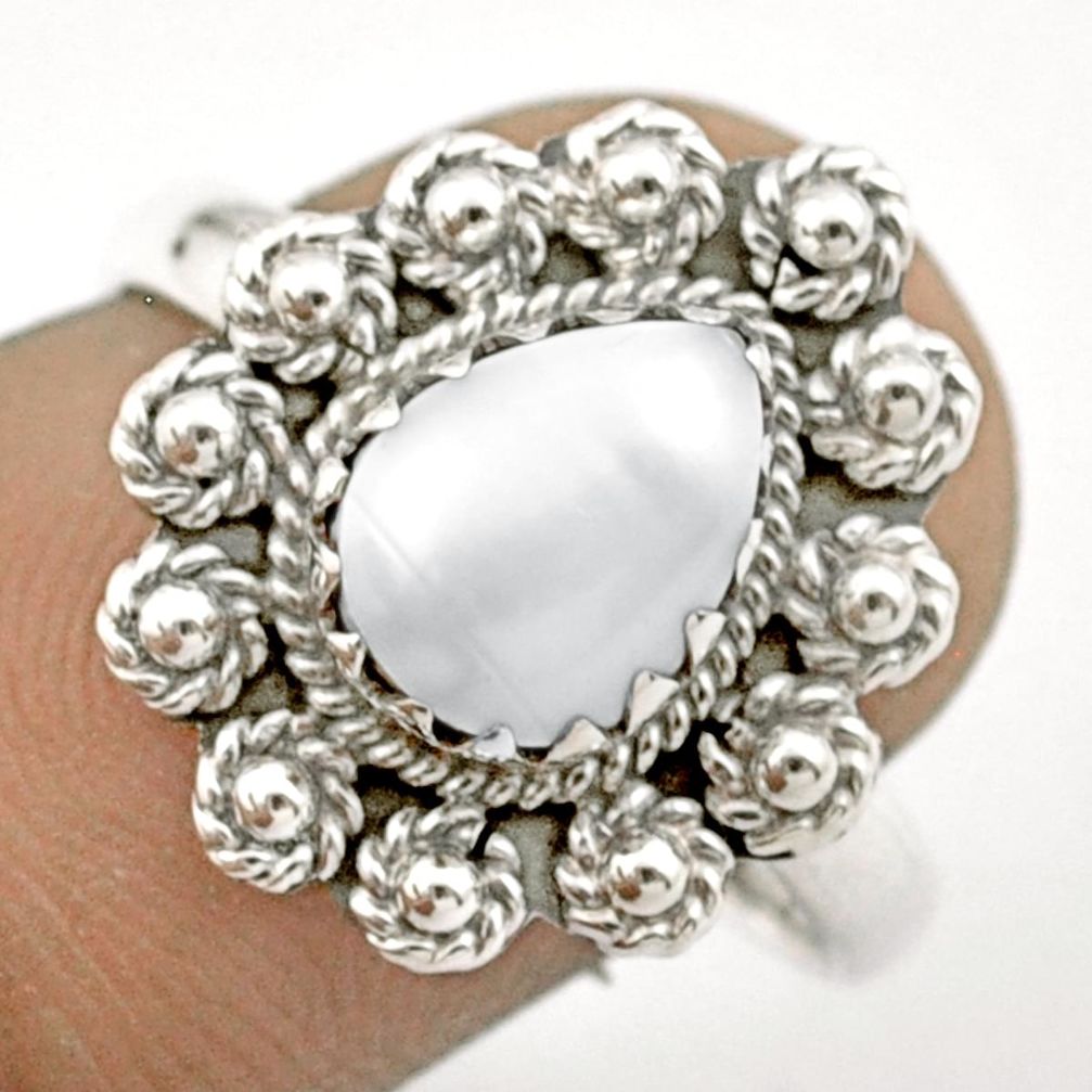 2.41cts solitaire natural white pearl 925 silver flower ring size 9 u16402