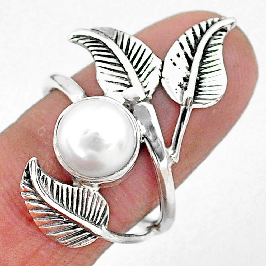 3.09cts solitaire natural white pearl 925 silver leaf charm ring size 7 t6372