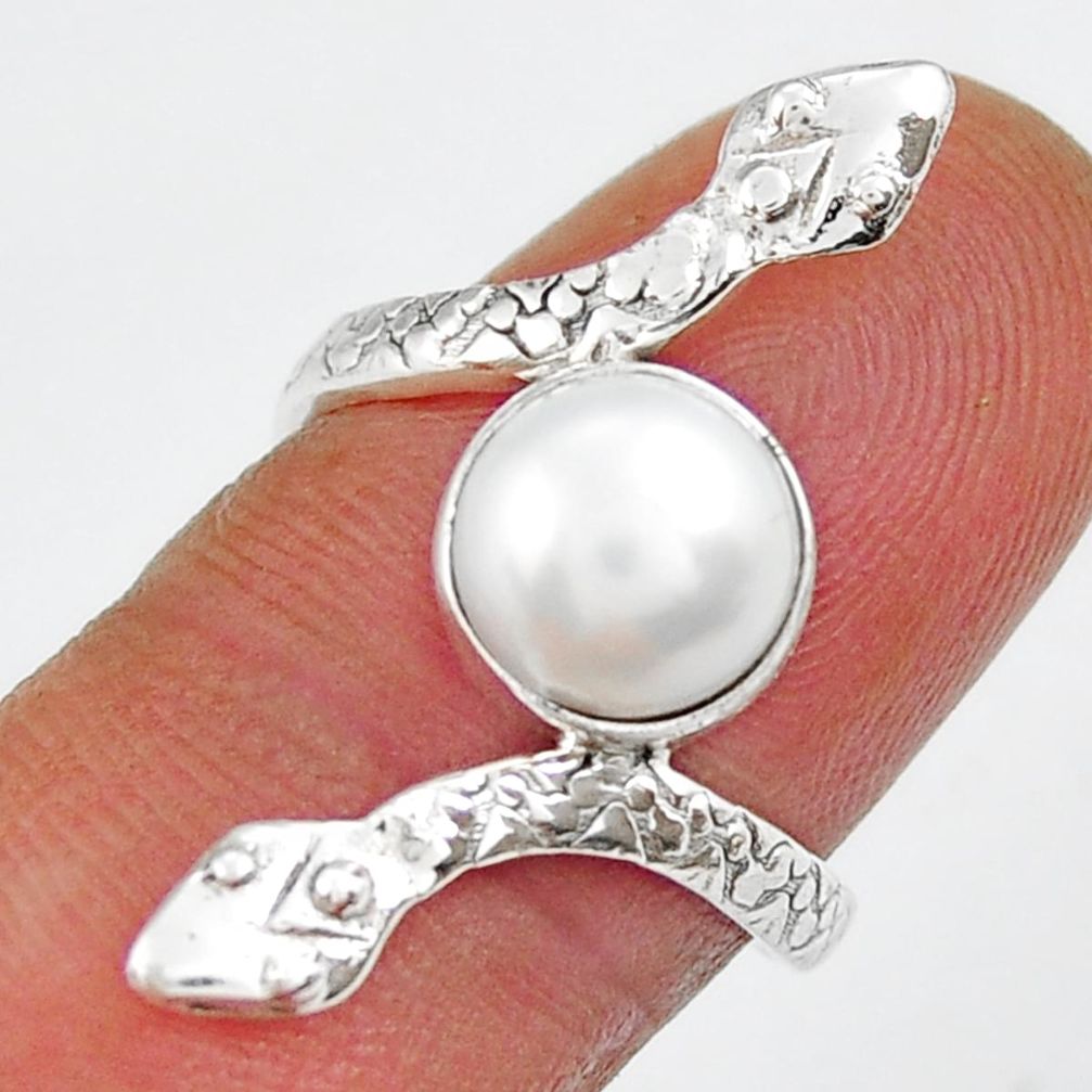 3.07cts solitaire natural white pearl 925 silver snake ring size 6.5 y26144
