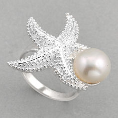 5.38cts solitaire natural white pearl 925 silver star fish ring size 7 y82470