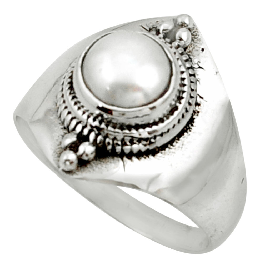 2.68cts solitaire natural white pearl 925 sterling silver ring size 7.5 r40877