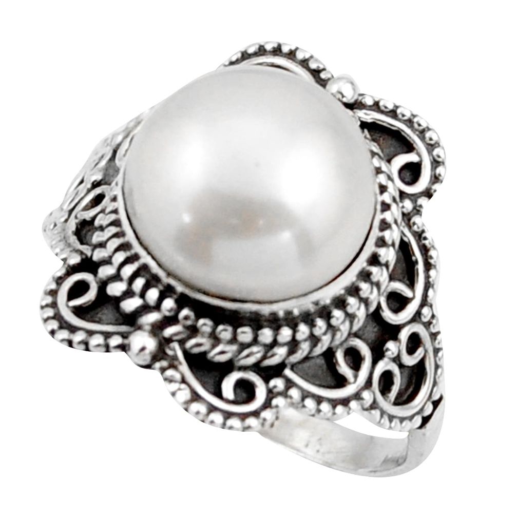 5.78cts solitaire natural white pearl 925 sterling silver ring size 7.5 r41997