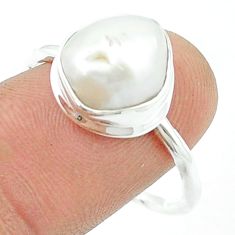 4.91cts solitaire natural white pearl 925 sterling silver ring size 10 u36493