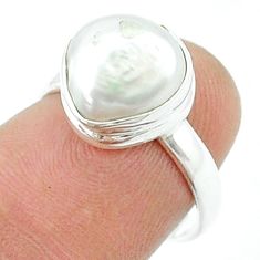 4.81cts solitaire natural white pearl 925 sterling silver ring size 6 u36488