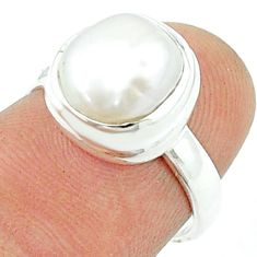 4.84cts solitaire natural white pearl 925 sterling silver ring size 6 u36495