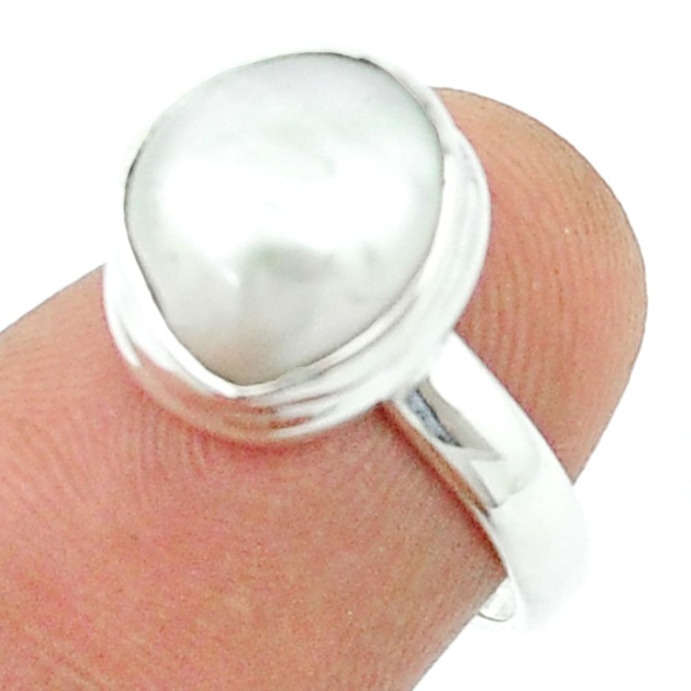 4.84cts solitaire natural white pearl 925 sterling silver ring size 6 u36496