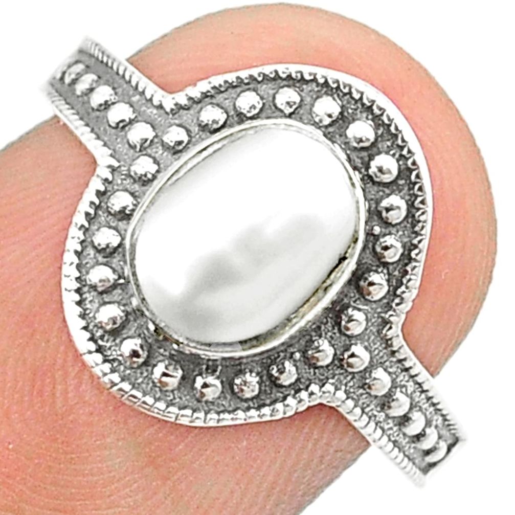 1.96cts solitaire natural white pearl 925 sterling silver ring size 7 u23881