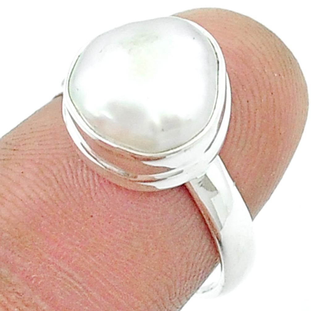 4.82cts solitaire natural white pearl 925 sterling silver ring size 7 u36491