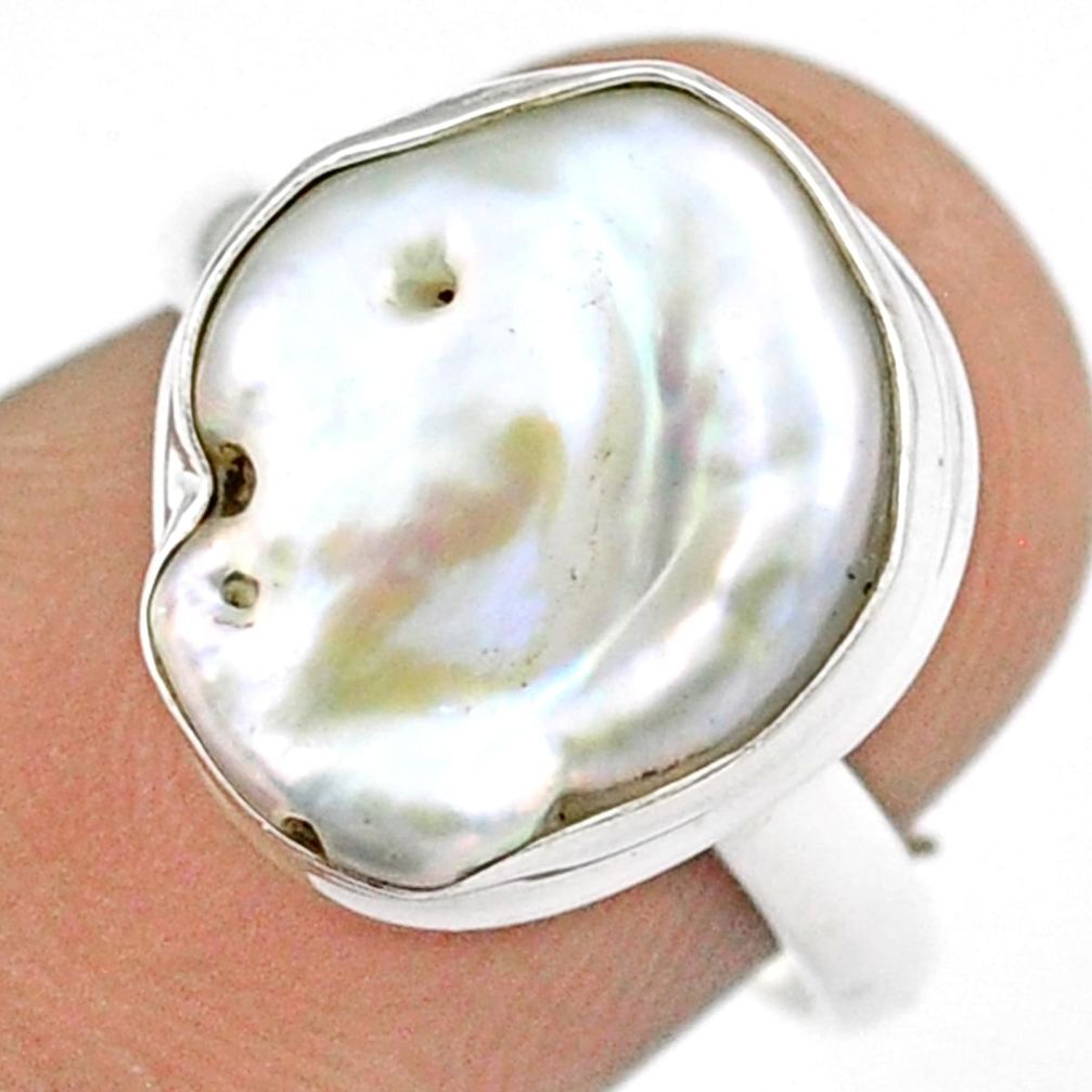 7.36cts solitaire natural white pearl 925 sterling silver ring size 7 u9289