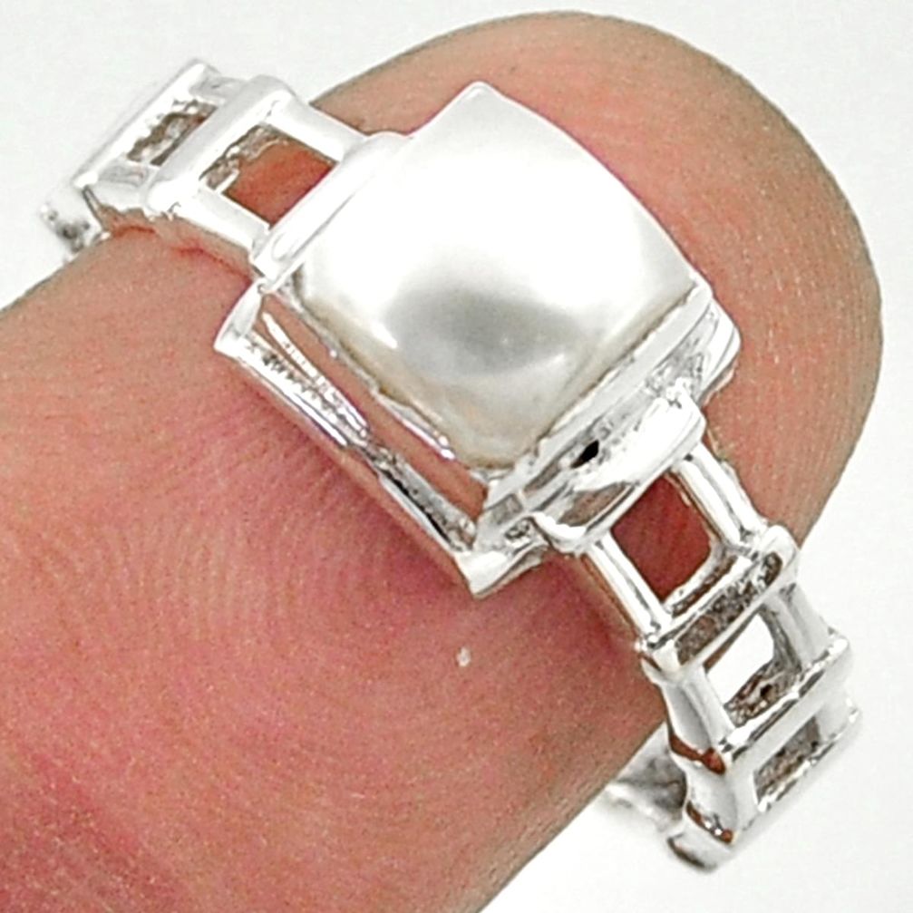 1.39cts solitaire natural white pearl 925 sterling silver ring size 8 r40617