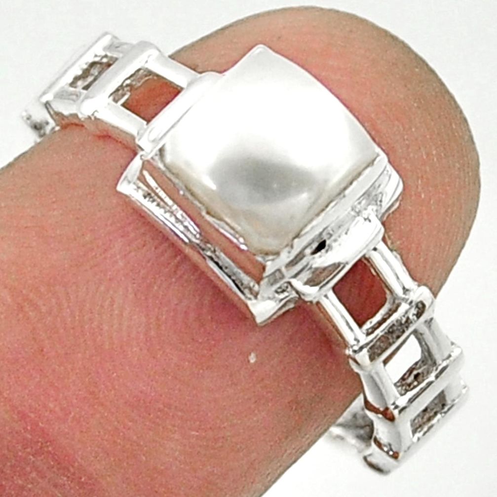 1.30cts solitaire natural white pearl 925 sterling silver ring size 8 r40619