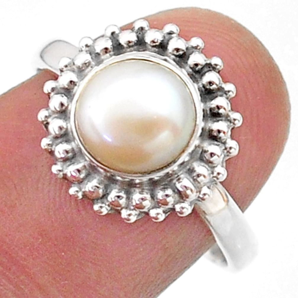 3.31cts solitaire natural white pearl 925 sterling silver ring size 8 t41291