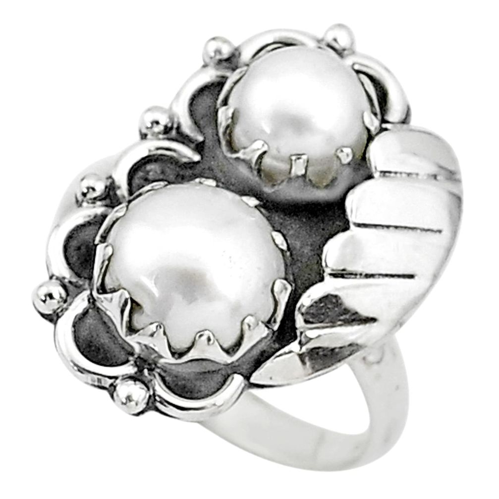 4.52cts solitaire natural white pearl 925 sterling silver ring size 8 t6435