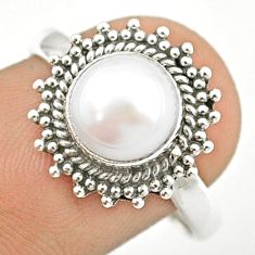 3.04cts solitaire natural white pearl 925 sterling silver ring size 9 u29066