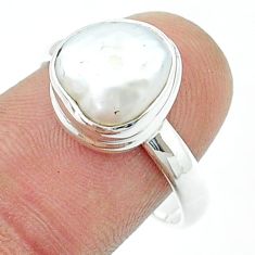 4.91cts solitaire natural white pearl 925 sterling silver ring size 9 u36490