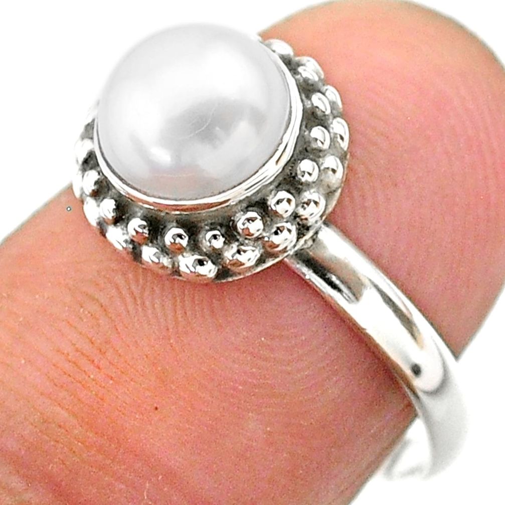 2.54cts solitaire natural white pearl 925 sterling silver ring size 7.5 t26098