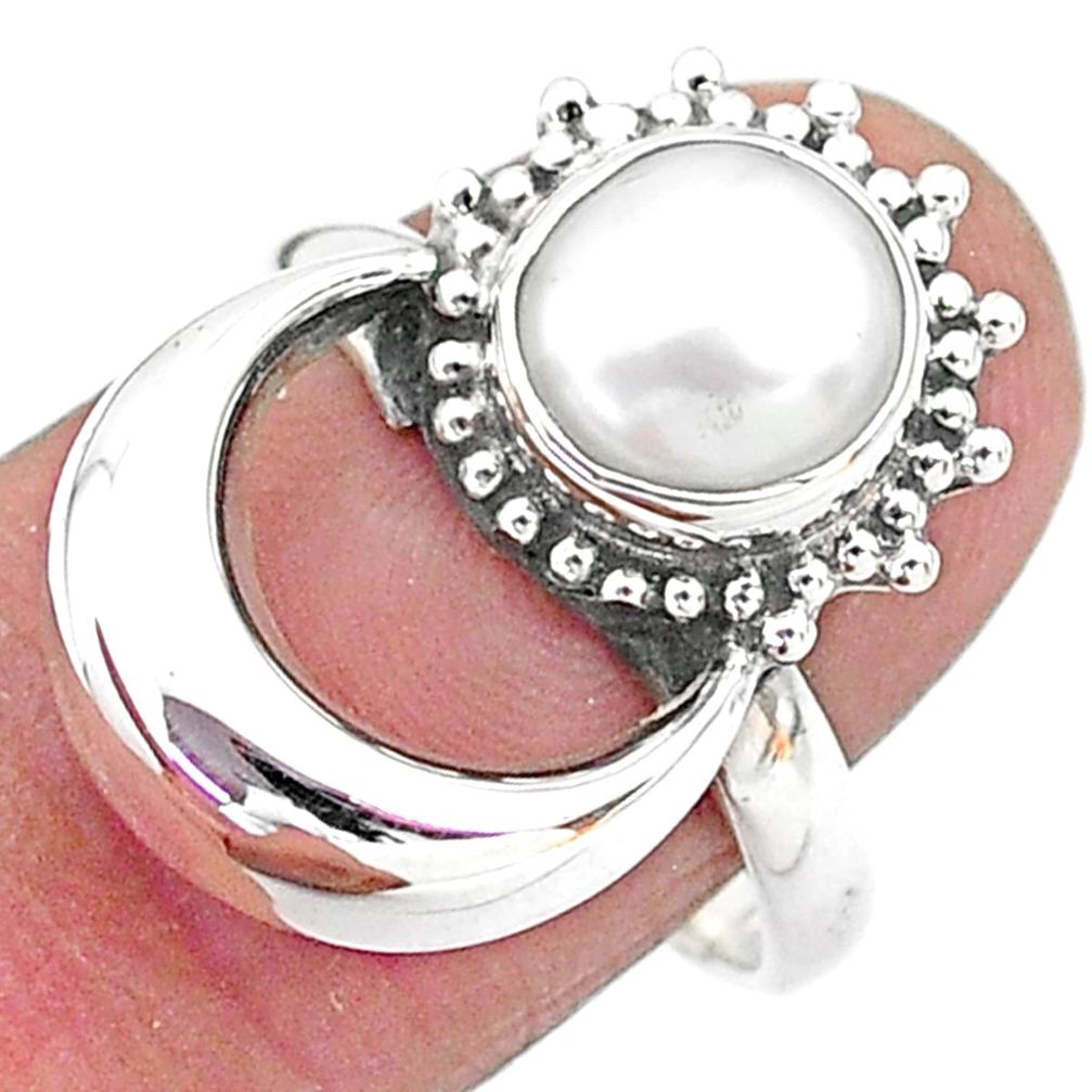 3.35cts solitaire natural white pearl 925 sterling silver ring size 7.5 t6395