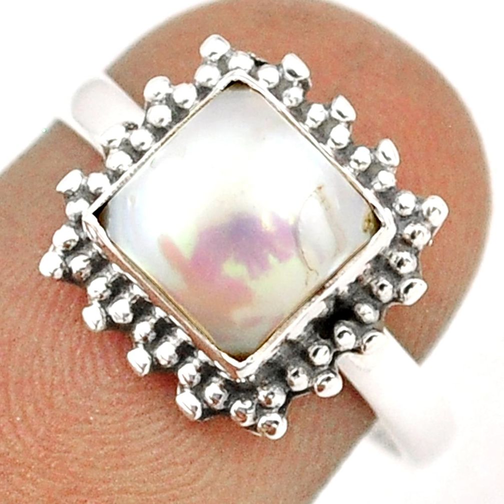 2.72cts solitaire natural white pearl 925 sterling silver ring size 6.5 t87821