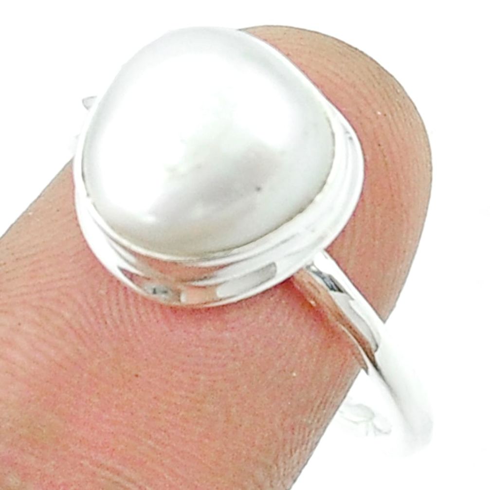 4.82cts solitaire natural white pearl 925 sterling silver ring size 9.5 u36485