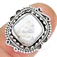 5.15cts solitaire natural white pearl 925 sterling silver ring size 7.5 y4195