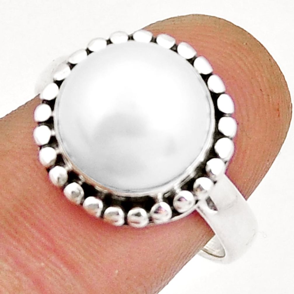5.29cts solitaire natural white pearl 925 sterling silver ring size 7.5 y4249