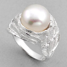 5.39cts solitaire natural white pearl 925 sterling silver ring size 6.5 y82473