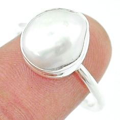 4.82cts solitaire natural white pearl fancy sterling silver ring size 8 u36483