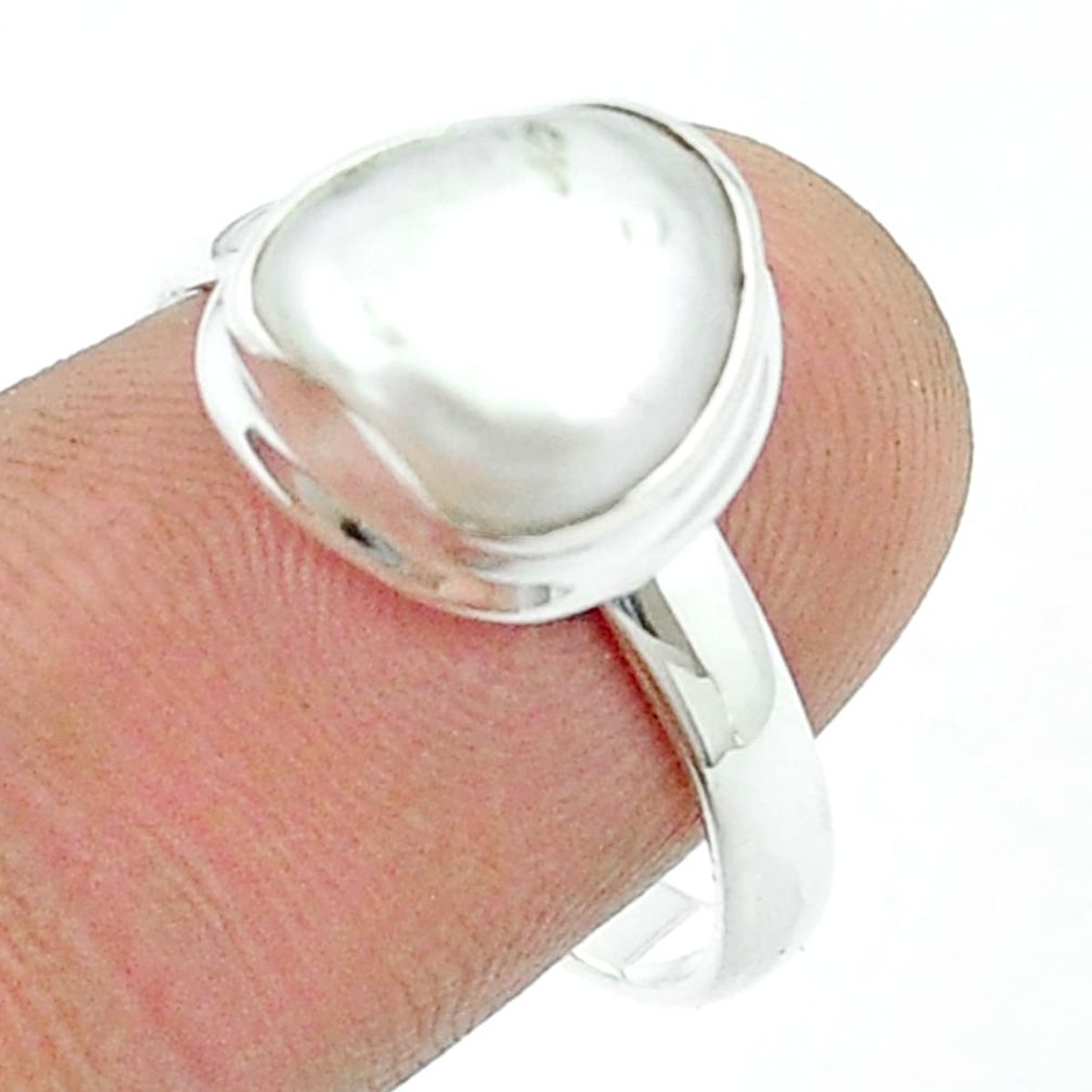 4.82cts solitaire natural white pearl fancy sterling silver ring size 9 u36487