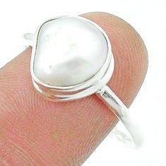 4.84cts solitaire natural white pearl fancy sterling silver ring size 9.5 u36489