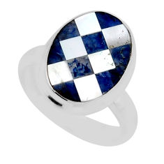 3.91cts solitaire natural white pearl lapis lazuli 925 silver ring size 6 y49630