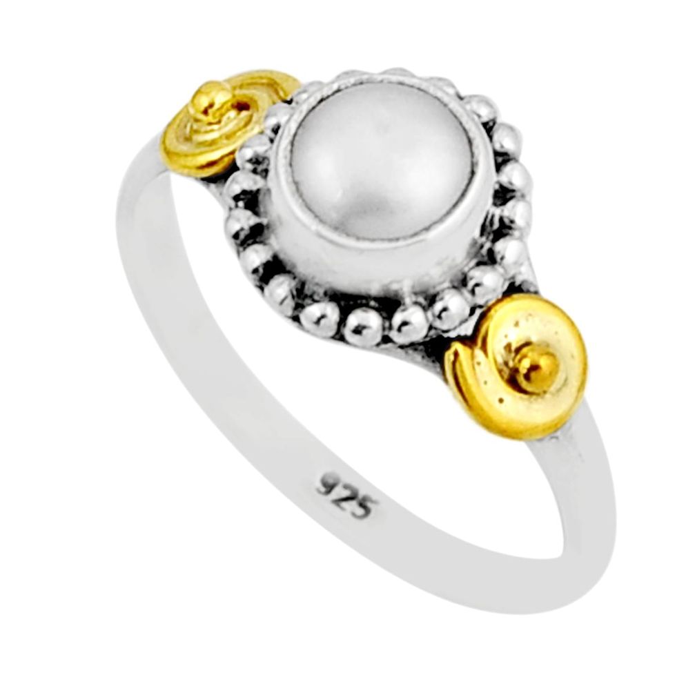 0.66cts solitaire natural white pearl round 925 silver gold ring size 7 y54411