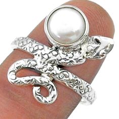 3.28cts solitaire natural white pearl round silver snake ring size 7.5 u78696