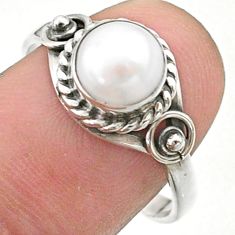 2.29cts solitaire natural white pearl round sterling silver ring size 9 t41249
