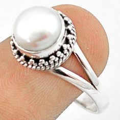 3.11cts solitaire natural white pearl round sterling silver ring size 9 u29035