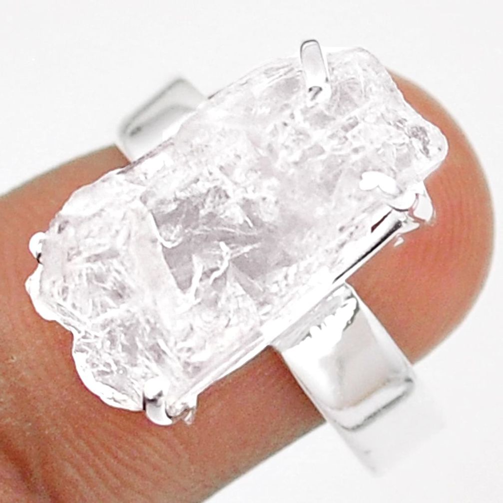13.78cts solitaire natural white petalite rough 925 silver ring size 8 u4967