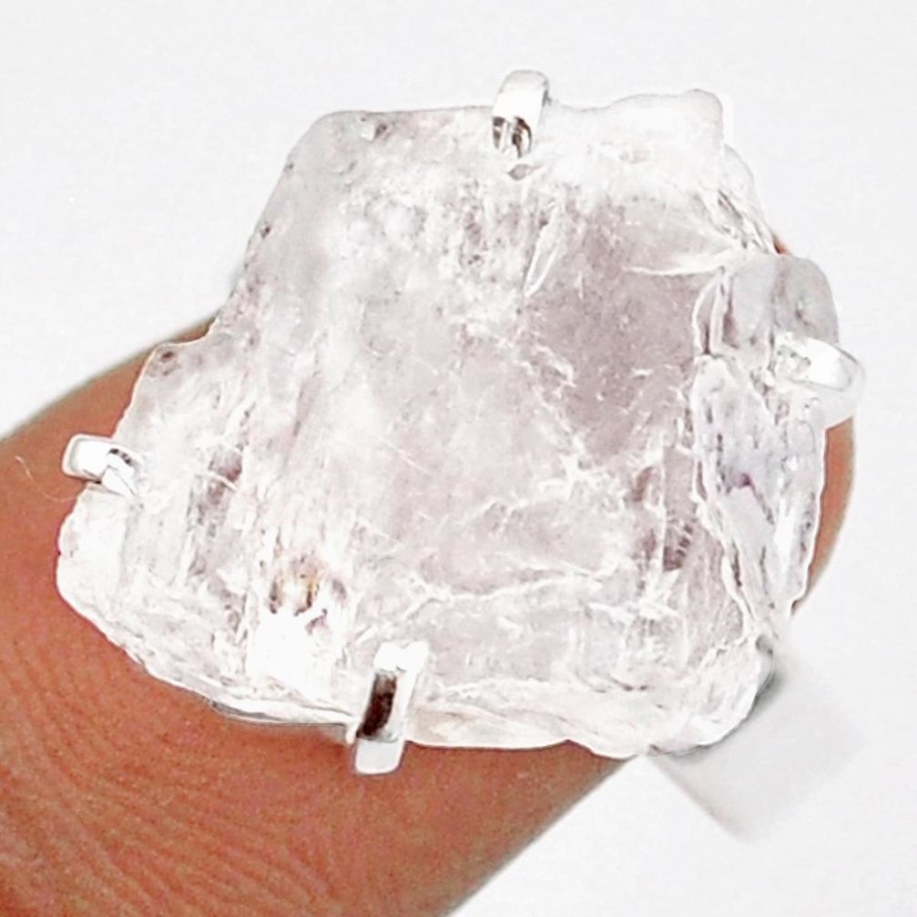 13.41cts solitaire natural white petalite rough 925 silver ring size 8 u4974