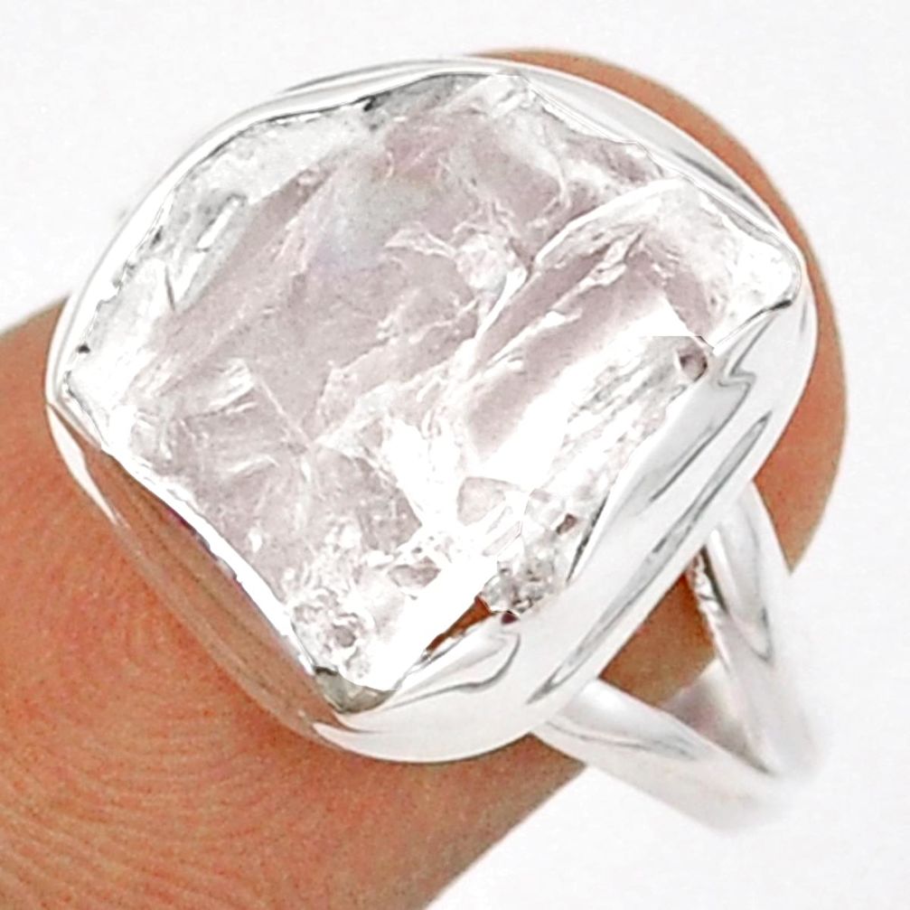 9.04cts solitaire natural white petalite rough 925 silver ring size 8 u5021