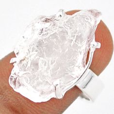 13.39cts solitaire natural white petalite rough 925 silver ring size 8.5 u4982