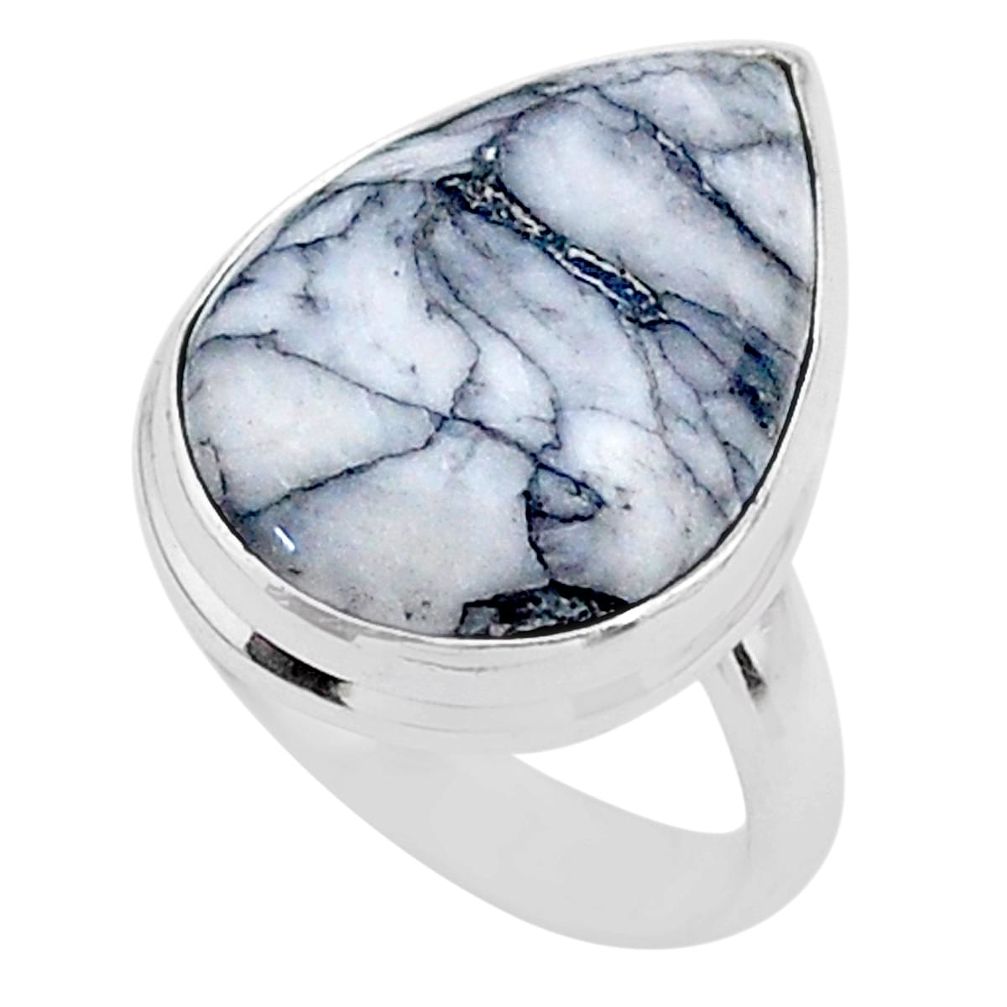 12.55cts solitaire natural white pinolith 925 sterling silver ring size 6 t27681