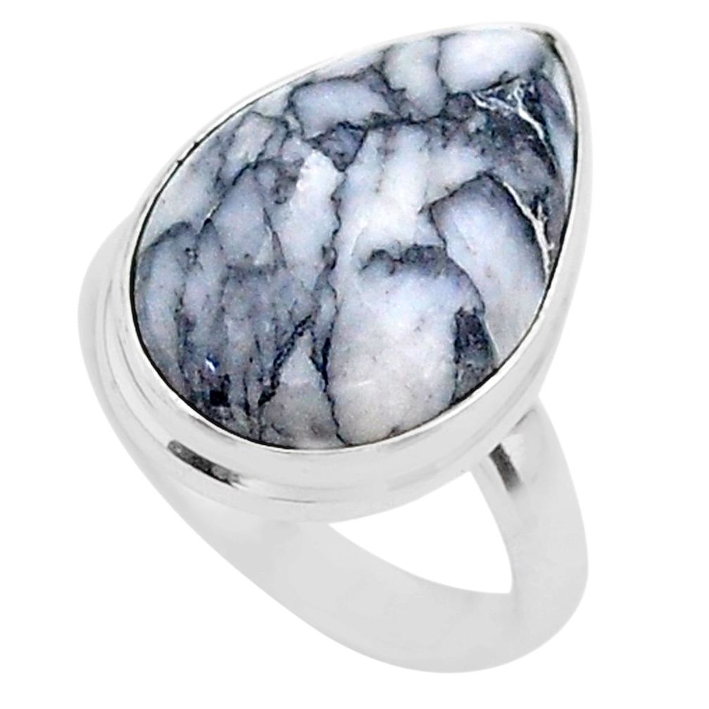 10.31cts solitaire natural white pinolith 925 sterling silver ring size 6 t27687