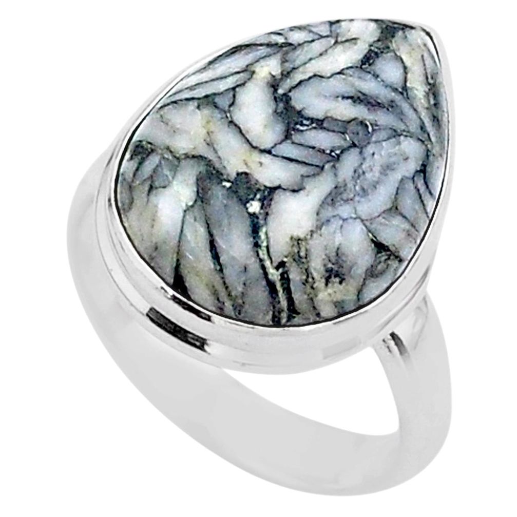 9.92cts solitaire natural white pinolith 925 sterling silver ring size 6 t27691