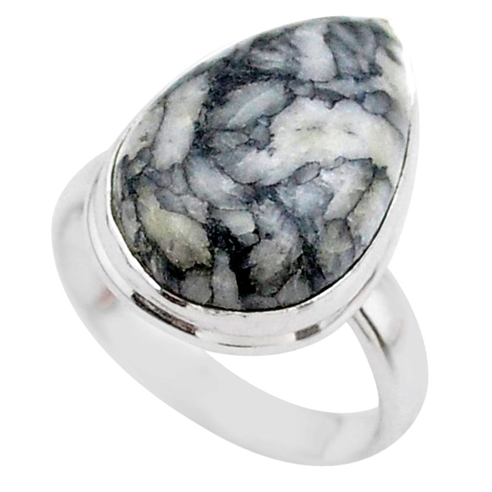 11.19cts solitaire natural white pinolith 925 sterling silver ring size 7 t27675