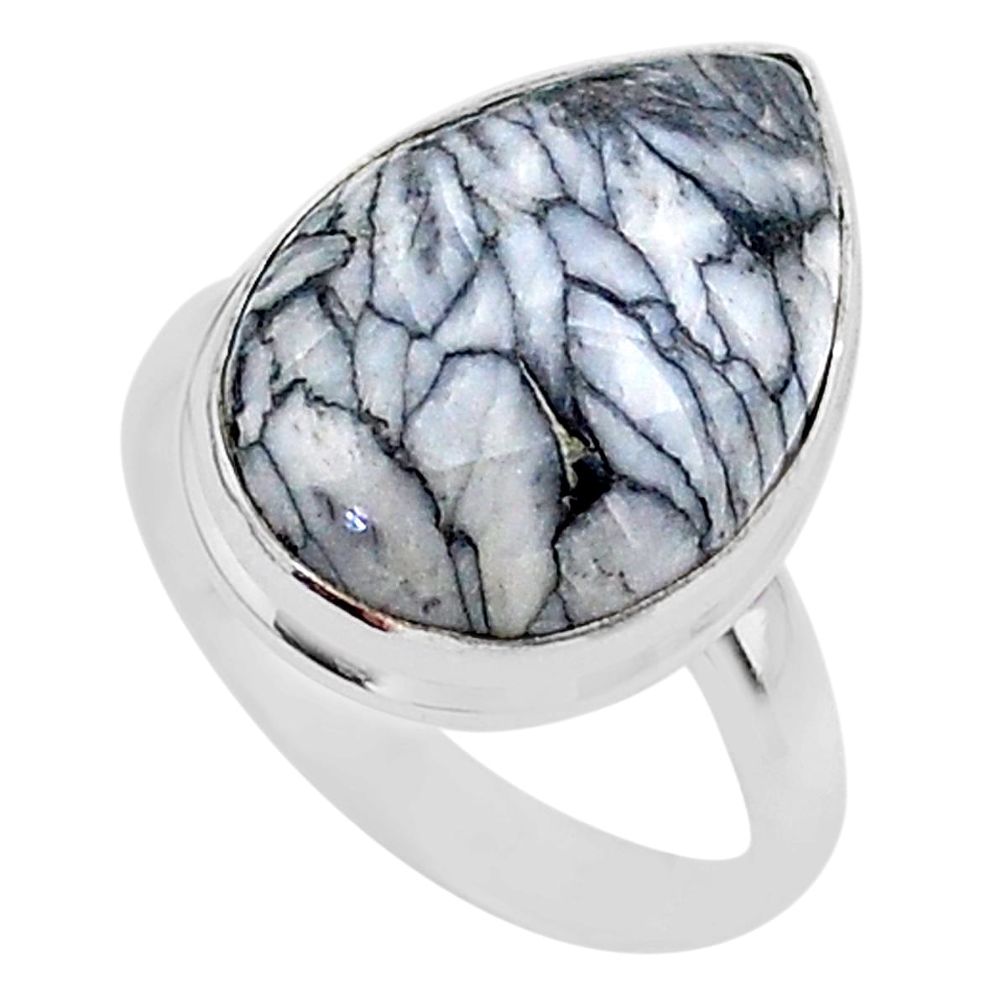 10.43cts solitaire natural white pinolith 925 sterling silver ring size 7 t27684