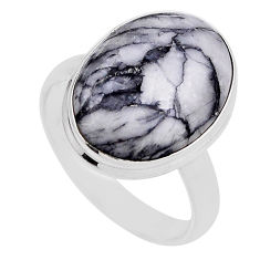 9.94cts solitaire natural white pinolith 925 sterling silver ring size 8 n28378