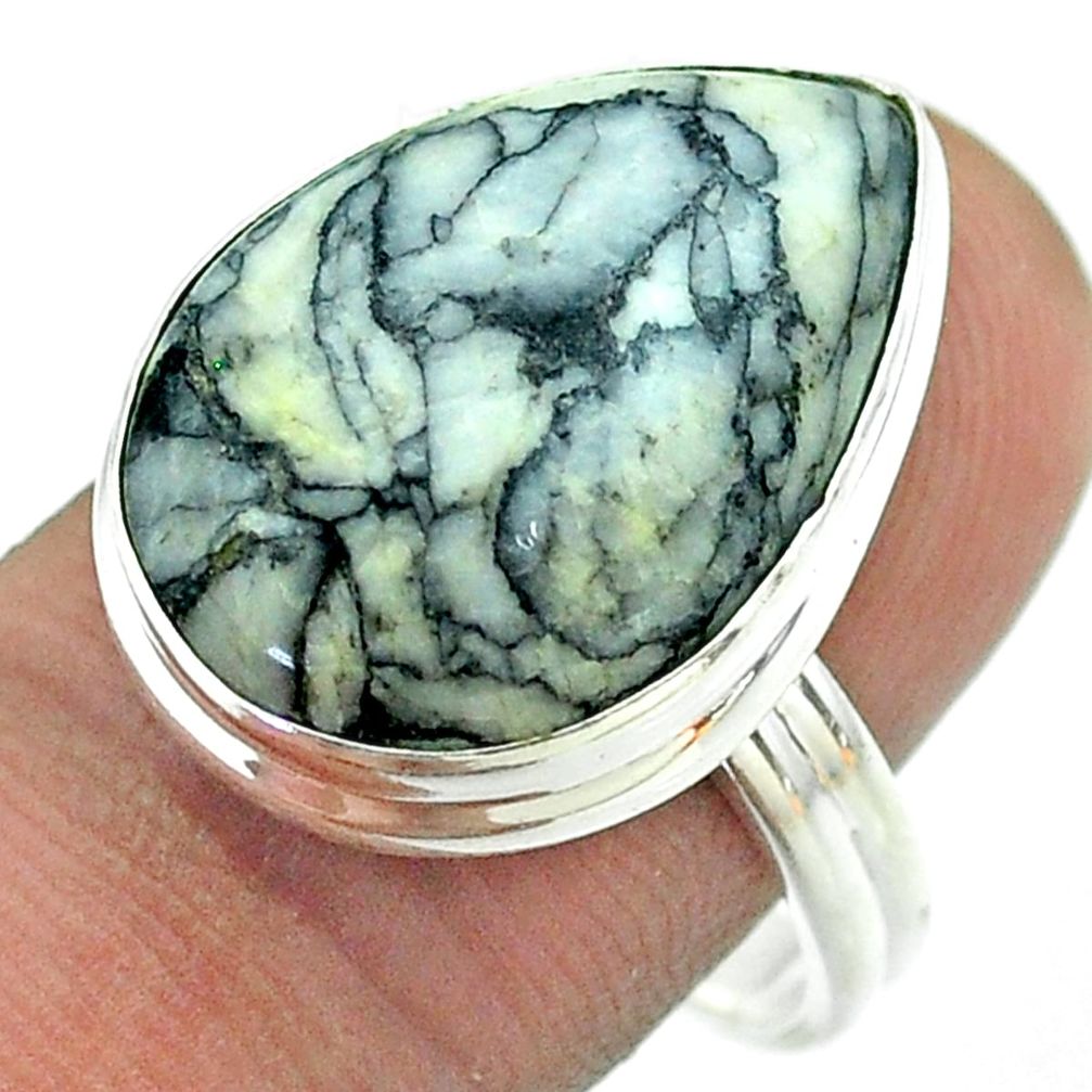 14.26cts solitaire natural white pinolith 925 sterling silver ring size 9 t54202